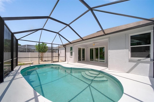 5410 Matthew Ct, Sarasota, FL 34231 - view of pool featuring a patio area, a ceiling fan, and glass enclosure