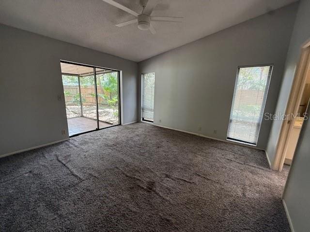 5032 81st Avenue Terrace E, Sarasota, FL 34243 - spare room with lofted ceiling, healthy amount of natural light, a ceiling fan, and carpet floors