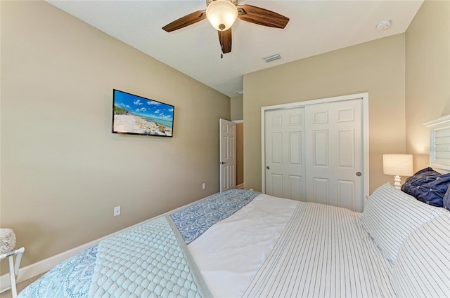 5307 65th Ter E, Ellenton, FL 34222 - carpeted bedroom with a closet, a ceiling fan, and baseboards