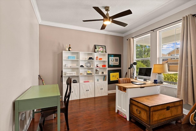 4617 Garden Arbor Way, Bradenton, FL 34203 - office space with a ceiling fan, dark wood-style floors, and crown molding
