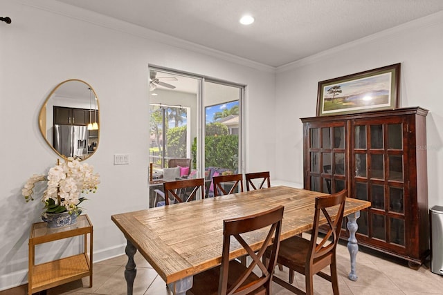 4617 Garden Arbor Way, Bradenton, FL 34203 - dining area featuring light tile patterned floors, crown molding, recessed lighting, and a ceiling fan