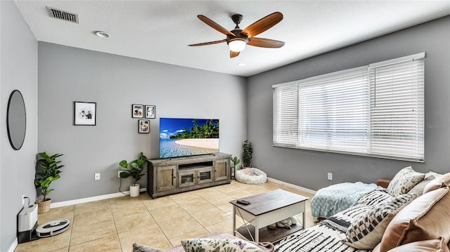 8804 Founders Cir, Palmetto, FL 34221 - tiled living room with a ceiling fan and baseboards