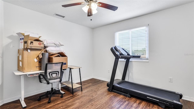 8804 Founders Cir, Palmetto, FL 34221 - workout area with a ceiling fan and wood finished floors