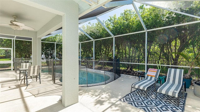 8804 Founders Cir, Palmetto, FL 34221 - view of pool featuring a ceiling fan, a patio, and a lanai