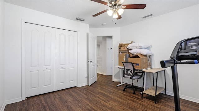 8804 Founders Cir, Palmetto, FL 34221 - office area with dark wood-type flooring and ceiling fan