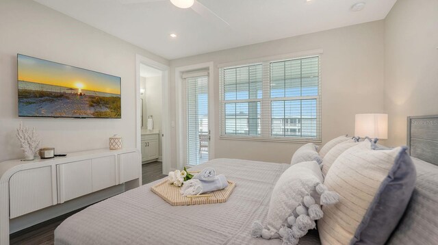 4322 Marina View Way, Cortez, FL 34215 - bedroom featuring dark wood-type flooring, ensuite bathroom, and recessed lighting