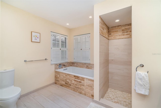4353 Indian Point Trl, Sarasota, FL 34238 - bathroom with a bath, recessed lighting, tile patterned floors, and tiled shower