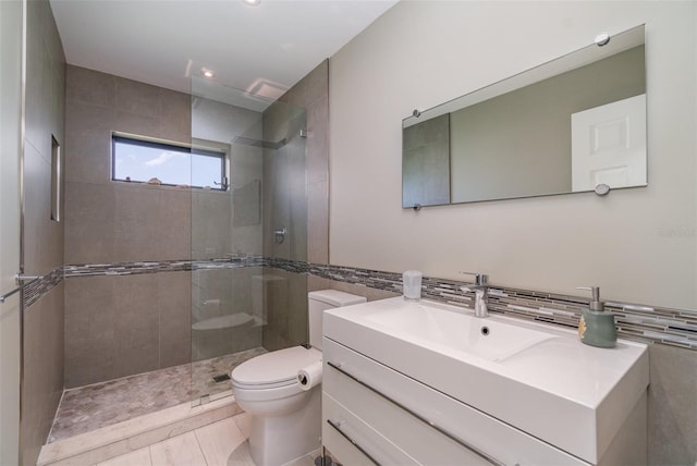 4353 Indian Point Trl, Sarasota, FL 34238 - full bath with tile walls, vanity, walk in shower, and recessed lighting