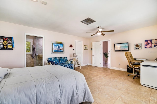 14544 Riverside Dr, Fort Myers, FL 33905 - bedroom with fridge, light tile patterned floors, baseboards, and ceiling fan