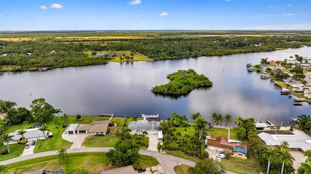 14544 Riverside Dr, Fort Myers, FL 33905 - aerial perspective of suburban area with a nearby body of water and a heavily wooded area