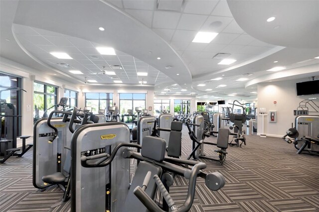 5528 Palmer Cir Unit 104, Bradenton, FL 34211 - exercise room with a paneled ceiling and carpet floors