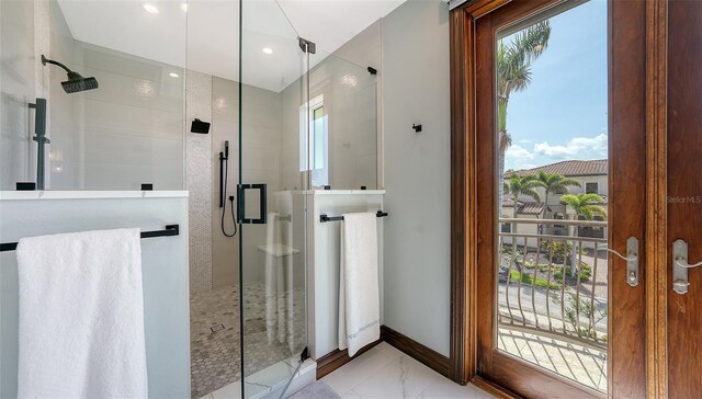 795 Marbury Ln, Longboat Key, FL 34228 - full bathroom with a stall shower, plenty of natural light, and recessed lighting