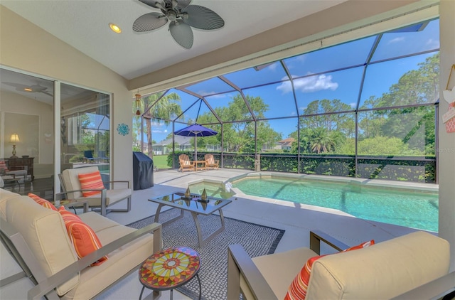 7302 Dunes Ct, Bradenton, FL 34202 - view of pool featuring an outdoor hangout area, ceiling fan, and a patio area