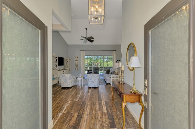 7302 Dunes Ct, Bradenton, FL 34202 - corridor featuring wood finished floors and lofted ceiling