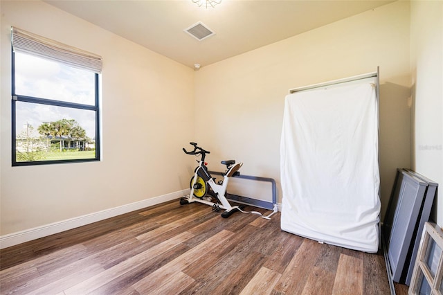 16630 Willow Point Ct, Alva, FL 33920 - exercise room featuring wood finished floors and baseboards