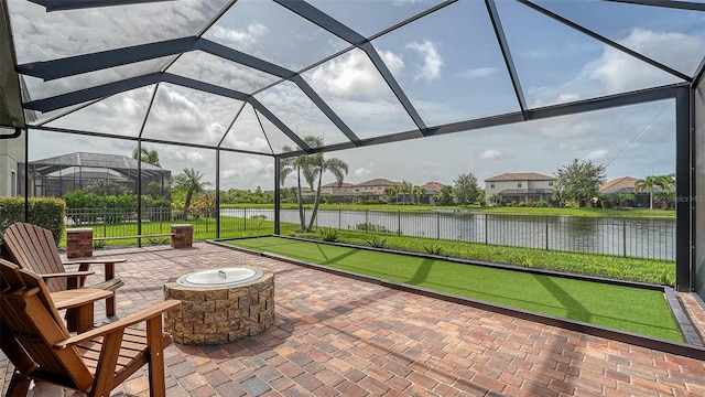 13220 Swiftwater Way, Lakewood Ranch, FL 34211 - view of patio featuring a game area, a water view, and a residential view