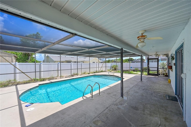6406 16th Avenue Dr W, Bradenton, FL 34209 - view of pool with a fenced backyard, a patio, ceiling fan, and glass enclosure