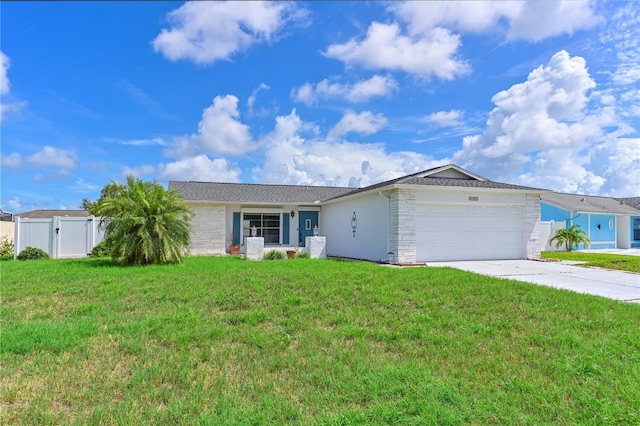 6406 16th Avenue Dr W, Bradenton, FL 34209 - ranch-style home with an attached garage, concrete driveway, stucco siding, stone siding, and a gate
