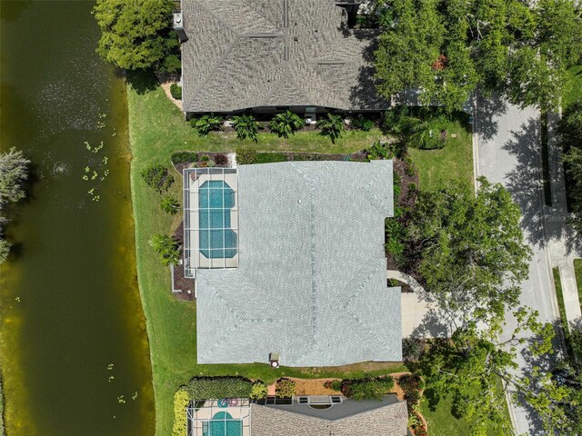 4733 Spring Meadow Ln, Sarasota, FL 34233 - drone / aerial view of a nearby body of water and a pool area