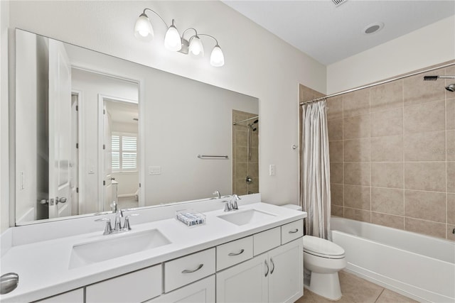 11434 Spring Gate Trl, Bradenton, FL 34211 - bathroom featuring double vanity, shower / tub combo, and tile patterned floors