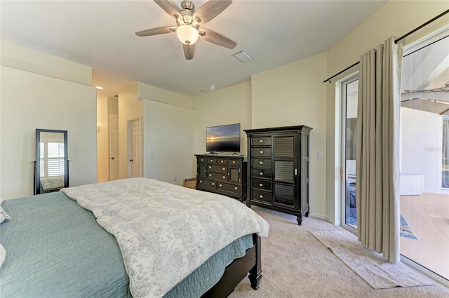 208 147th St NE, Bradenton, FL 34212 - bedroom with light carpet, a ceiling fan, and access to outside