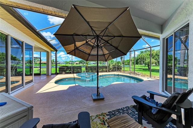 208 147th St NE, Bradenton, FL 34212 - view of pool featuring a patio area, a lanai, and a pool with connected hot tub