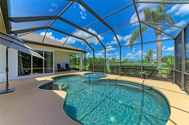 208 147th St NE, Bradenton, FL 34212 - view of pool with a patio, a pool with connected hot tub, and glass enclosure