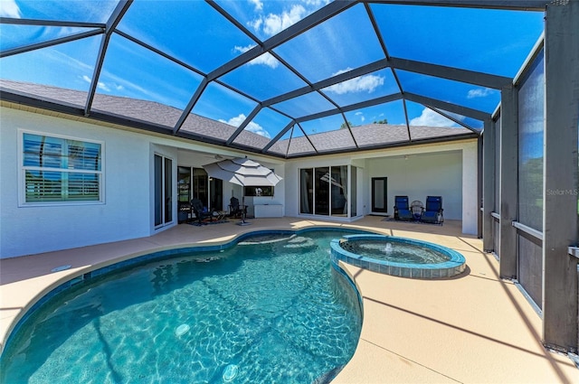 208 147th St NE, Bradenton, FL 34212 - view of swimming pool featuring a patio area, a pool with connected hot tub, and a lanai