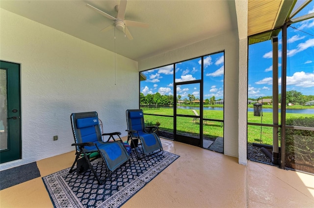 208 147th St NE, Bradenton, FL 34212 - sunroom / solarium featuring a water view, a ceiling fan, and healthy amount of natural light