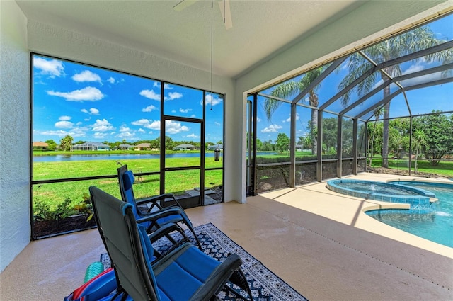 208 147th St NE, Bradenton, FL 34212 - sunroom with a water view and a ceiling fan