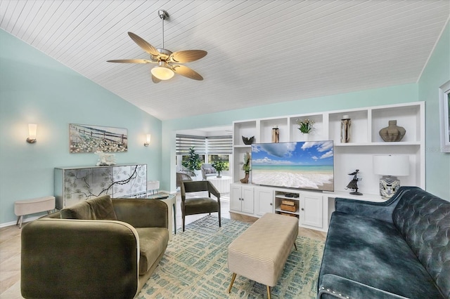 6832 Woodwind Dr Unit 53, Sarasota, FL 34231 - living area featuring lofted ceiling, ceiling fan, and wooden ceiling