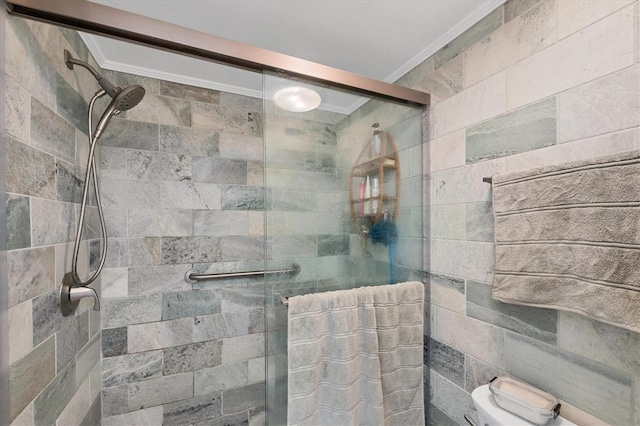 6832 Woodwind Dr Unit 53, Sarasota, FL 34231 - full bathroom with crown molding and a stall shower