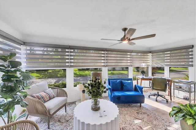 6832 Woodwind Dr Unit 53, Sarasota, FL 34231 - sunroom / solarium with a ceiling fan, an outdoor living space, and tile patterned floors