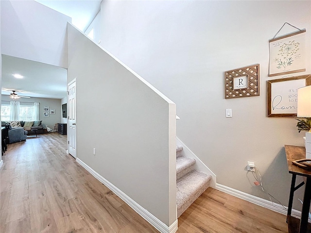 12832 Oak Hill Way, Parrish, FL 34219 - stairs featuring wood finished floors and a ceiling fan