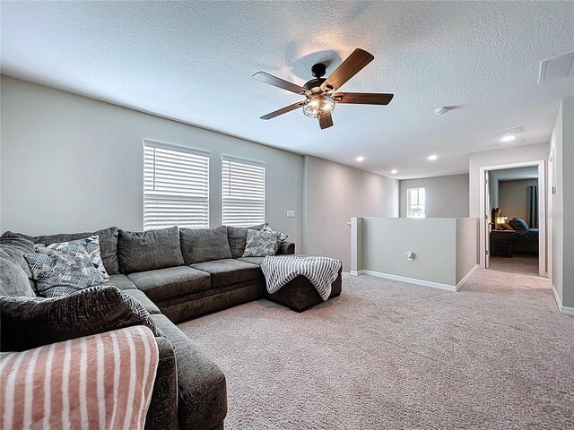 12832 Oak Hill Way, Parrish, FL 34219 - living area featuring ceiling fan, carpet floors, a textured ceiling, and recessed lighting