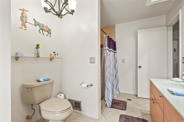20 Idle Sands Dr, Venice, FL 34293 - full bathroom featuring vanity, a chandelier, a shower with curtain, tile patterned flooring, and a textured ceiling