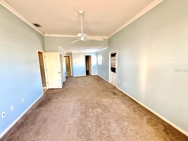 5615 Waneta Pl, Sarasota, FL 34231 - empty room featuring carpet, a ceiling fan, and crown molding