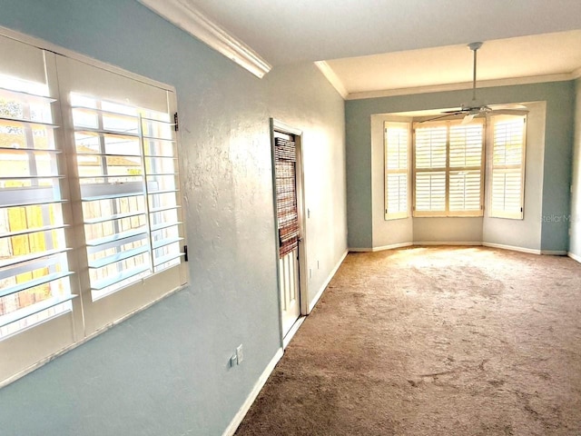 5615 Waneta Pl, Sarasota, FL 34231 - spare room featuring crown molding, carpet, and ceiling fan