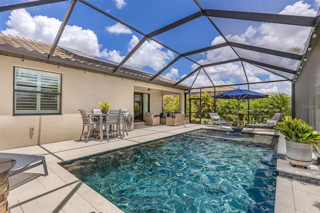 6507 Clairborne Ln, Bradenton, FL 34211 - outdoor pool with outdoor lounge area, a patio area, outdoor dining area, and a lanai