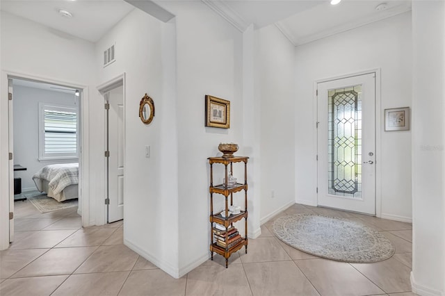 6507 Clairborne Ln, Bradenton, FL 34211 - entrance foyer with light tile patterned floors and ornamental molding