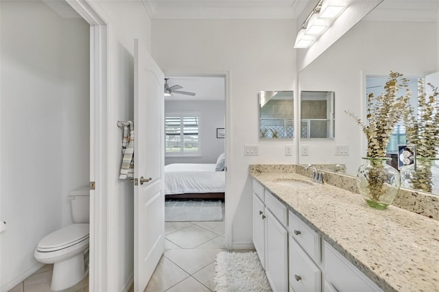 6507 Clairborne Ln, Bradenton, FL 34211 - ensuite bathroom with vanity, tile patterned flooring, ceiling fan, and ornamental molding