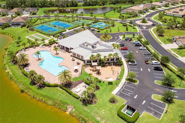 6507 Clairborne Ln, Bradenton, FL 34211 - bird's eye view of a pool and a nearby body of water