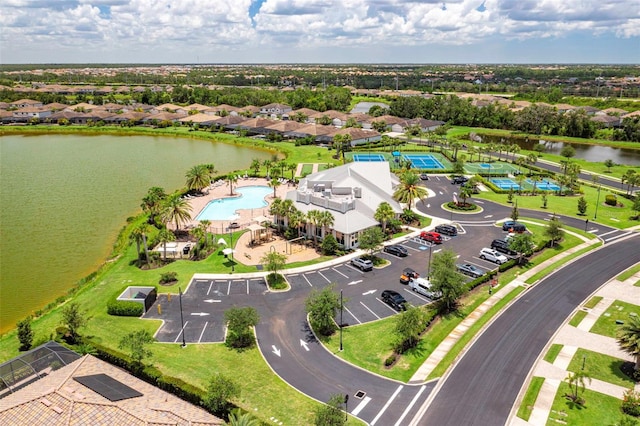 6507 Clairborne Ln, Bradenton, FL 34211 - aerial perspective of suburban area with a pool area and a large body of water