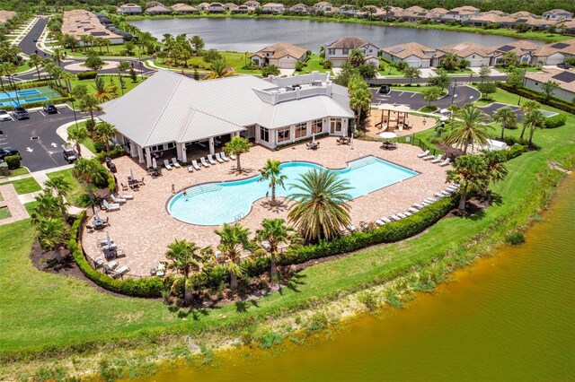 6507 Clairborne Ln, Bradenton, FL 34211 - aerial view of residential area featuring a pool and a nearby body of water