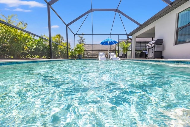 6563 Silverstar Dr, Sarasota, FL 34240 - outdoor pool featuring glass enclosure and a grill