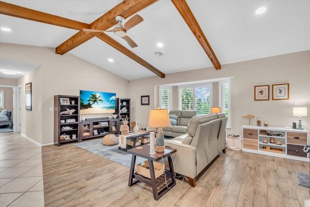 1461 Marlin St, Nokomis, FL 34275 - living room featuring light wood-style floors, recessed lighting, and a ceiling fan