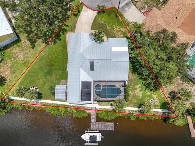 1461 Marlin St, Nokomis, FL 34275 - aerial view of property and surrounding area featuring a nearby body of water and property parcel outlined