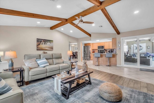 1461 Marlin St, Nokomis, FL 34275 - living area with light wood finished floors, recessed lighting, and a ceiling fan
