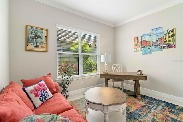 4540 Terrazza Ct, Bradenton, FL 34211 - tiled office space featuring crown molding and baseboards