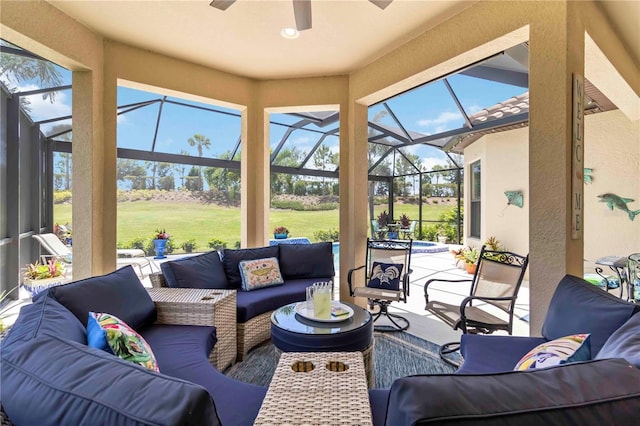 4540 Terrazza Ct, Bradenton, FL 34211 - sunroom with an outdoor hangout area, ceiling fan, and plenty of natural light
